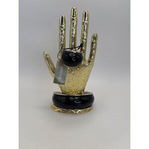 Chico's Silver Tone Chunky Black Enamel Cuff Bracelet & Dome Ring Sz 9 NEW